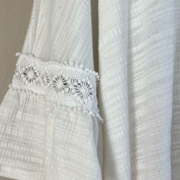 Ruby Rd. White Blouse Three Quarter Bell Crochet Lace Ruffle Sleeve SZ XL - Picture 3 of 12